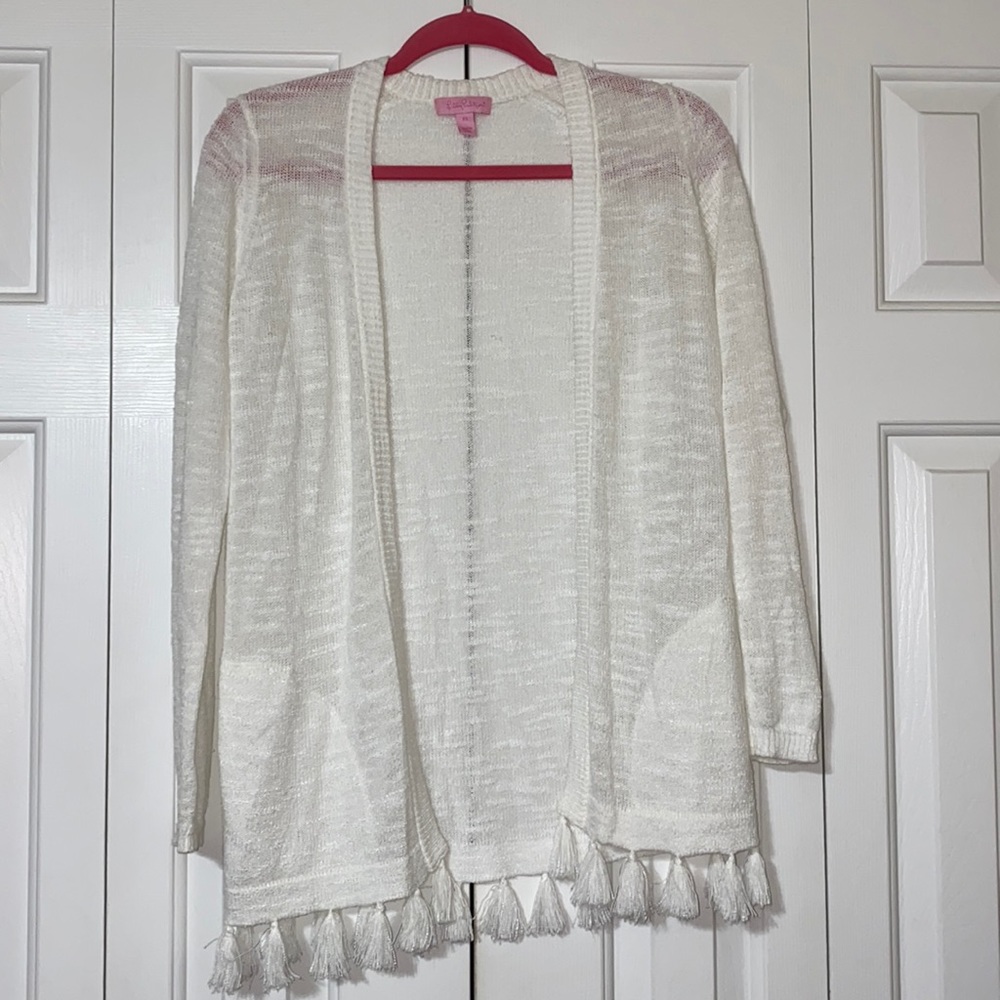 Lilly Pulitzer white cardigan with tassels XS